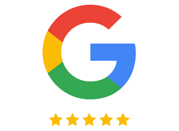 Google logo with five stars representing a high customer rating for visual storytelling services.