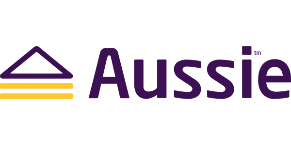 Logo of Aussie Home Loans, featuring a stylized house icon and the brand name "Aussie" in purple and yellow, representing mortgage and financial services related to homeownership.