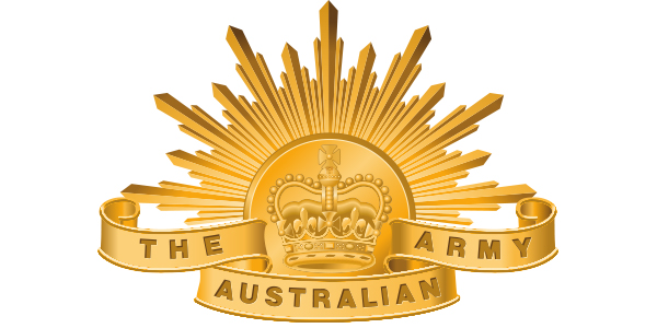 Australian Army emblem featuring a golden crown and rays, symbolizing military service and national pride.