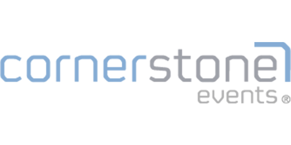 Cornerstone Events logo featuring stylized text in blue and gray, representing a professional brand associated with event facilitation and communication.