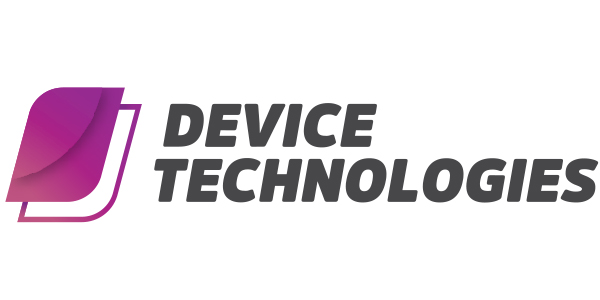 Logo of Device Technologies, featuring a modern design with a purple and gray color scheme, relevant to the Visual Storytellers Group's focus on enhancing communication through visuals.