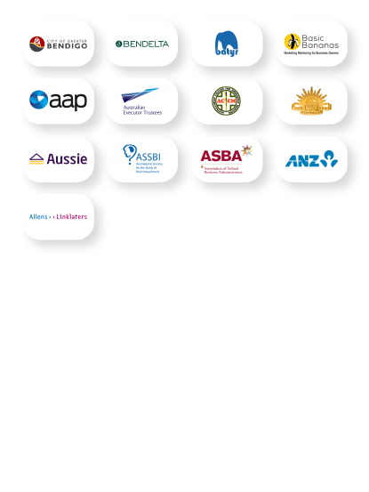 Logos of companies associated with The Visual Storytellers Group, showcasing diverse organizations such as Bendigo, Basic Bananas, and ANZ, highlighting trust and collaboration in visual storytelling services.