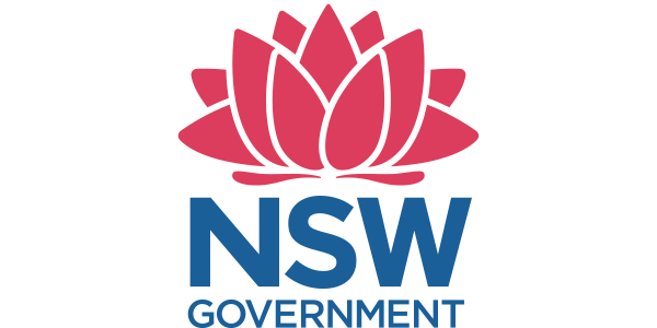 NSW Government logo featuring a stylized pink lotus flower and bold blue text, symbolizing communication and collaboration in visual storytelling.