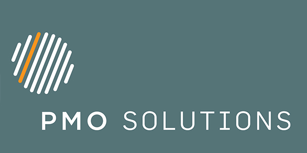 Logo of PMO Solutions, featuring stylized lines and text, representing visual storytelling and corporate communication.