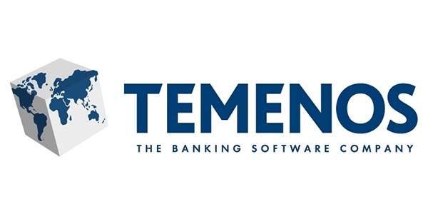 Temenos logo featuring a 3D cube with a world map, representing banking software solutions for enhanced communication and engagement in corporate events.