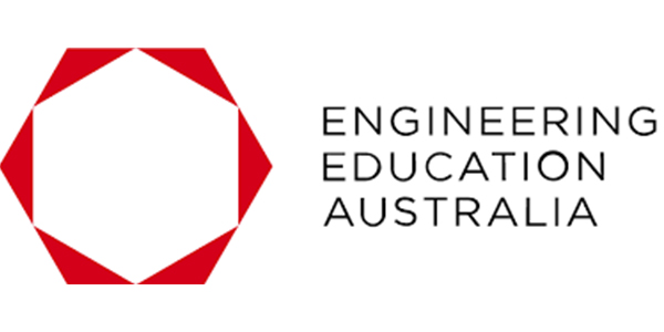 Logo of Engineering Education Australia featuring a red hexagon and the text "ENGINEERING EDUCATION AUSTRALIA," relevant to corporate training and visual storytelling services.