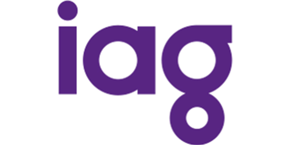 Purple logo of IAG, representing a corporate brand, featured in the context of The Visual Storytellers Group's client partnerships.