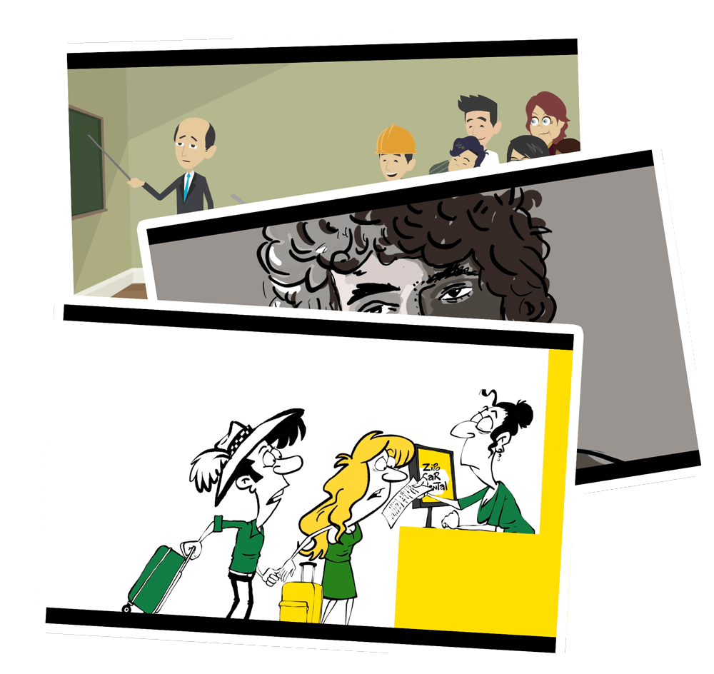 Animated sketches of diverse characters engaging in various activities, illustrating the dynamic and interactive nature of visual storytelling for presentations and events.