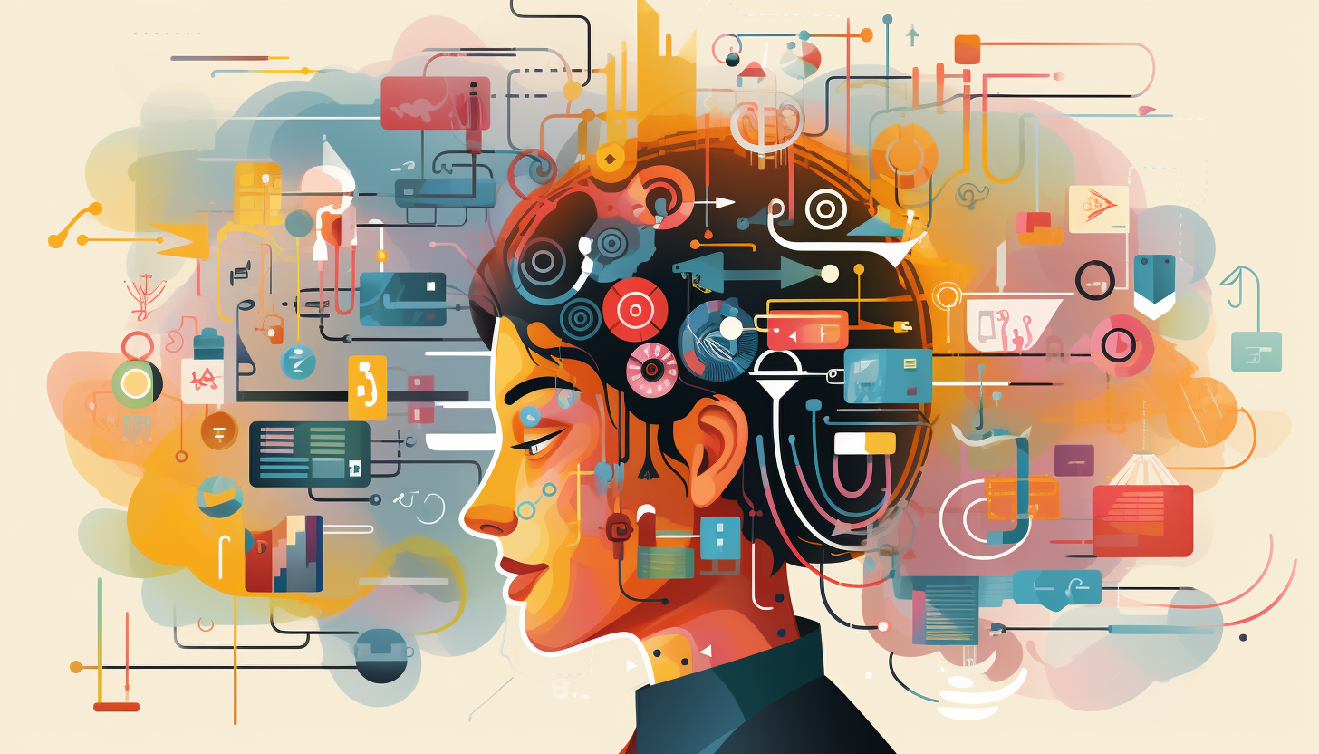 Profile of a person with colorful abstract technology and data elements, symbolizing visual facilitation and creative engagement in meetings and presentations.