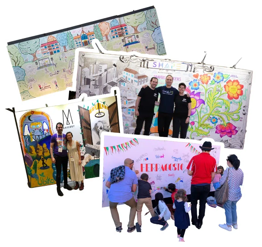 Collage of interactive engagement murals at various events